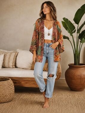Boho Floral Kimono Cardigan - Multicolor
